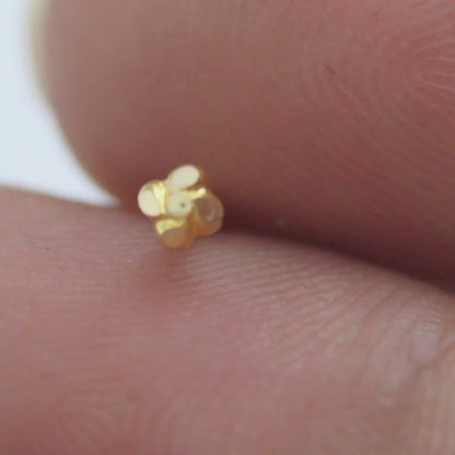Tiny 18K Real Gold Four-Leaf Clover Push Pin Nose Stud