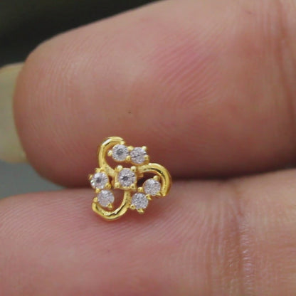 18K Real Gold Women White CZ daily wear Nose Pin nose ring Push Pin