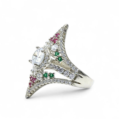 Real 925 Sterling Silver Multi CZ Women statement Ring