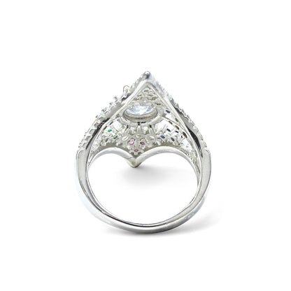 Real 925 Sterling Silver Multi CZ Women statement Ring