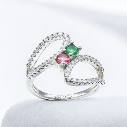 Real 925 Sterling Silver Multi CZ Women Elegant Ring