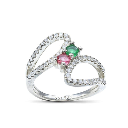 Real 925 Sterling Silver Multi CZ Women Elegant Ring