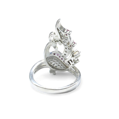 Real 925 Sterling Silver Pink White CZ Women Peacock Ring