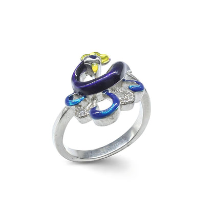 Real 925 Sterling Silver White CZ Women Purple Peacock Ring