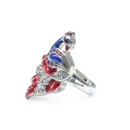 Real 925 Sterling Silver handmade Pink White CZ Women Peacock Ring