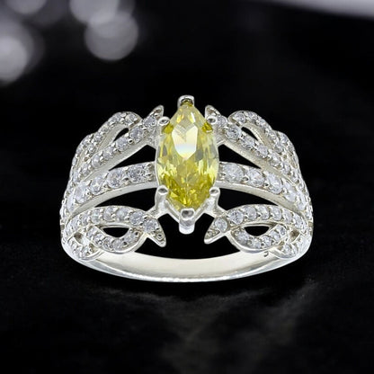 Real 925 Sterling Silver Lemon White CZ Women gorgeous Engagement Ring