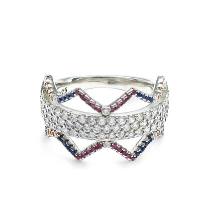 Real 925 Sterling Silver Multi CZ Women amazing Ring
