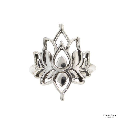 925 Sterling Silver Oxidized Women's Sterling Silver Lotus Ring