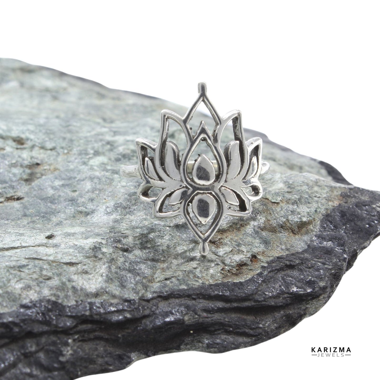 925 Sterling Silver Oxidized Women's Sterling Silver Lotus Ring