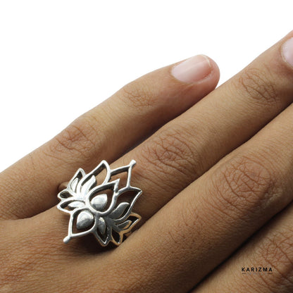 925 Sterling Silver Oxidized Women's Sterling Silver Lotus Ring