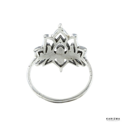 925 Sterling Silver Oxidized Women's Sterling Silver Lotus Ring