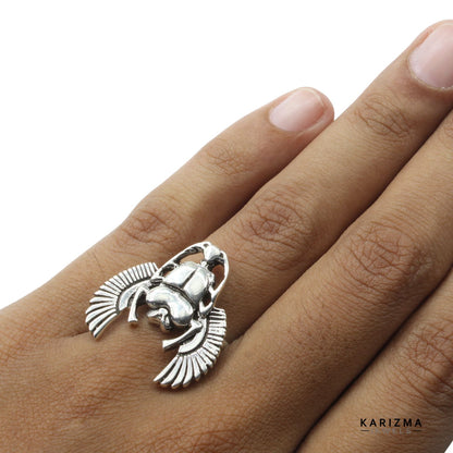 Indian 925 Sterling Silver Oxidized Unisex Scarab Ring