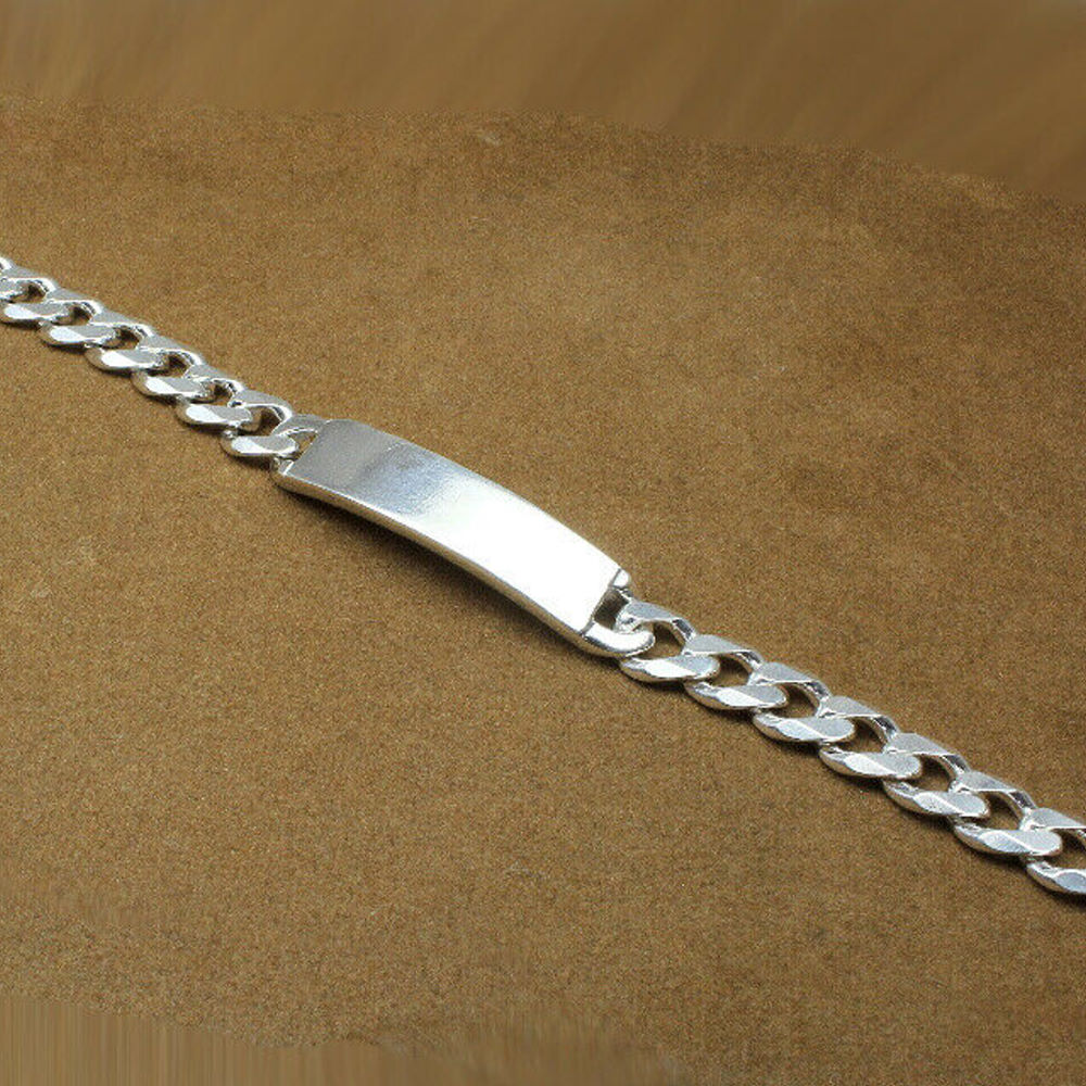 Italian Sterling Silver Polished Curb Chain ID Bracelet, 8.5