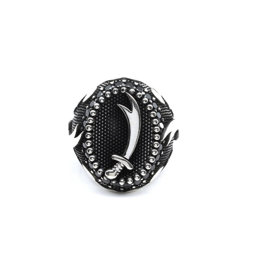 Antique Finish 925 Sterling Silver Black CZ Men's Finger ring