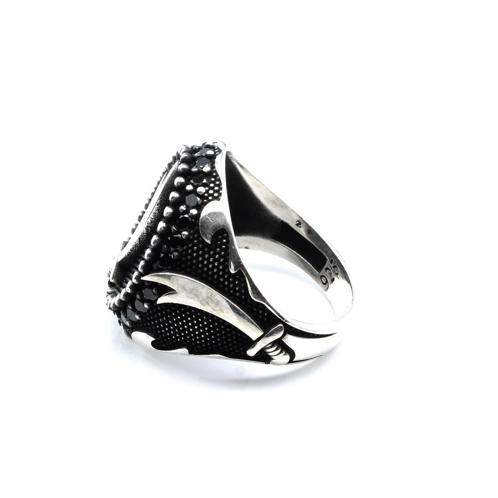 Antique Finish 925 Sterling Silver Black CZ Men's Finger ring