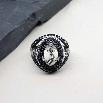 Turkish Style 925 Sterling Silver Oxidized Black CZ Men's ring