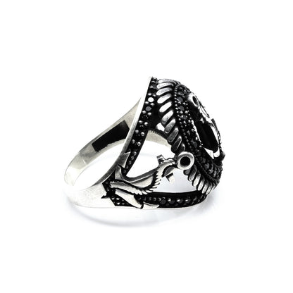 Turkish Style 925 Sterling Silver Oxidized Black CZ Men's ring