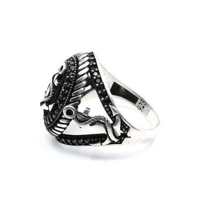 Turkish Style 925 Sterling Silver Oxidized Black CZ Men's ring