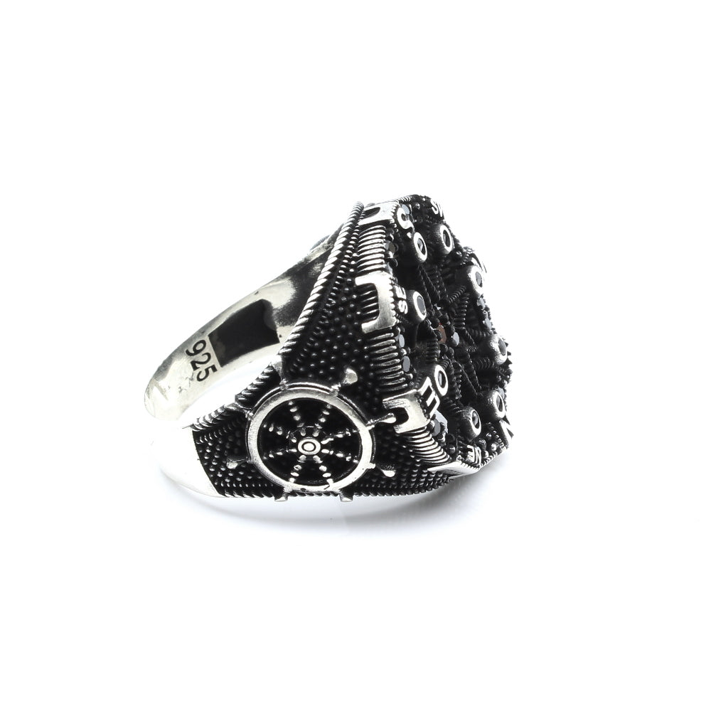 925 Sterling Silver Oxidized Turkish Style CZ Men's ring