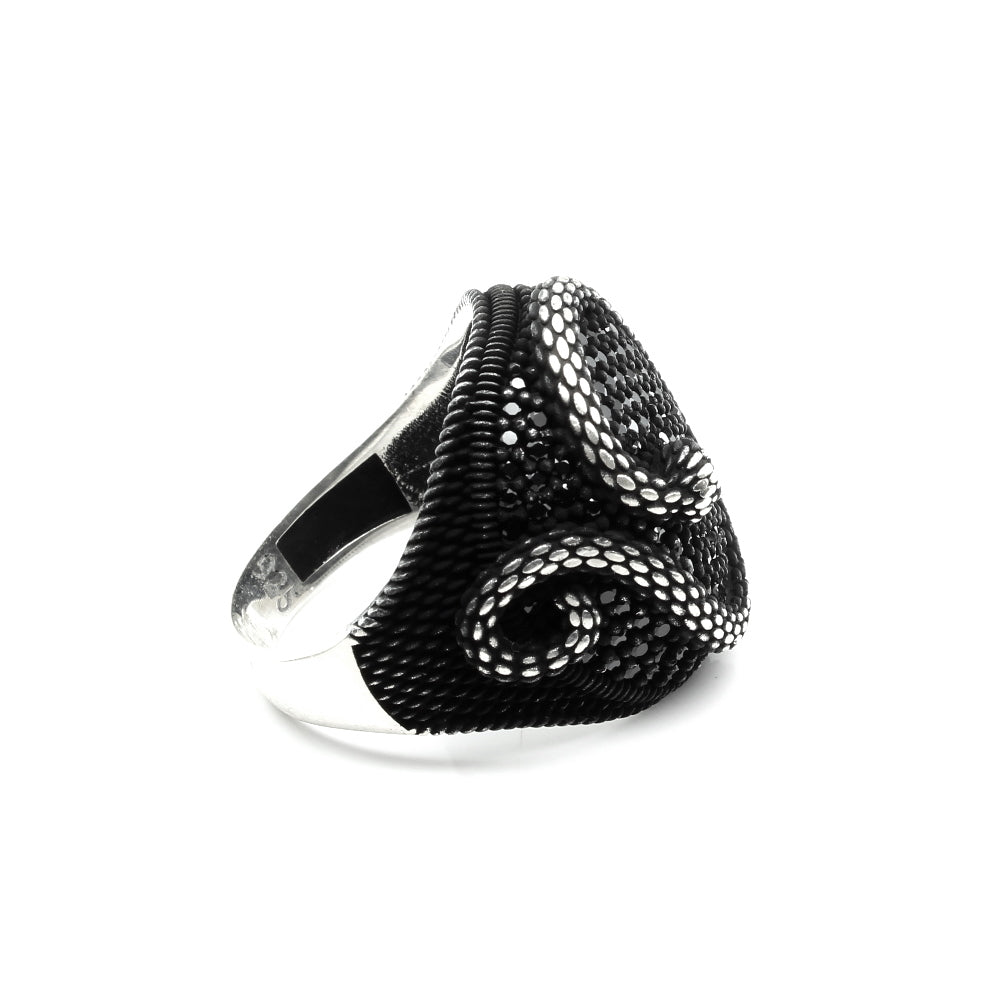 925 Sterling Silver Snake Style CZ Men's ring