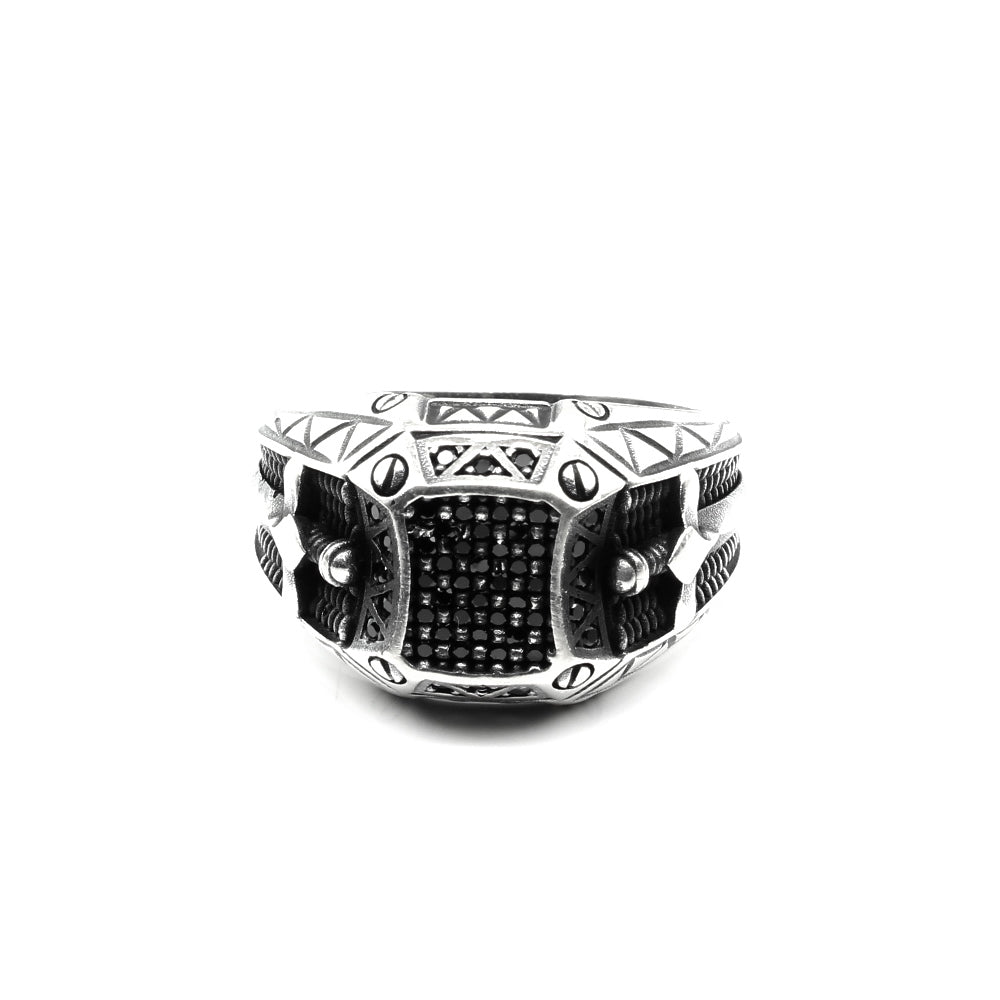 Turkish Style 925 Sterling Silver Oxidized Black CZ Men's ring