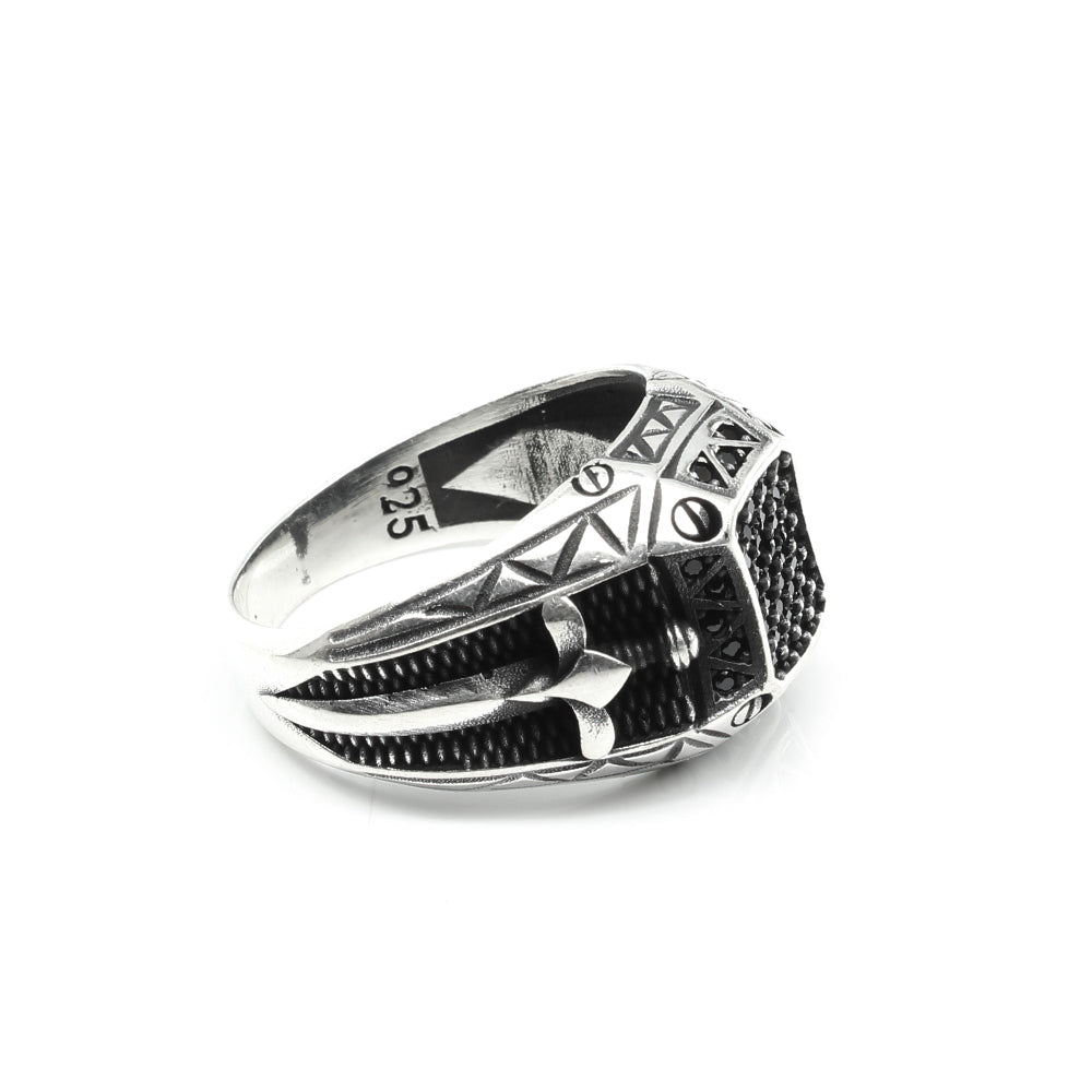 Turkish Style 925 Sterling Silver Oxidized Black CZ Men's ring