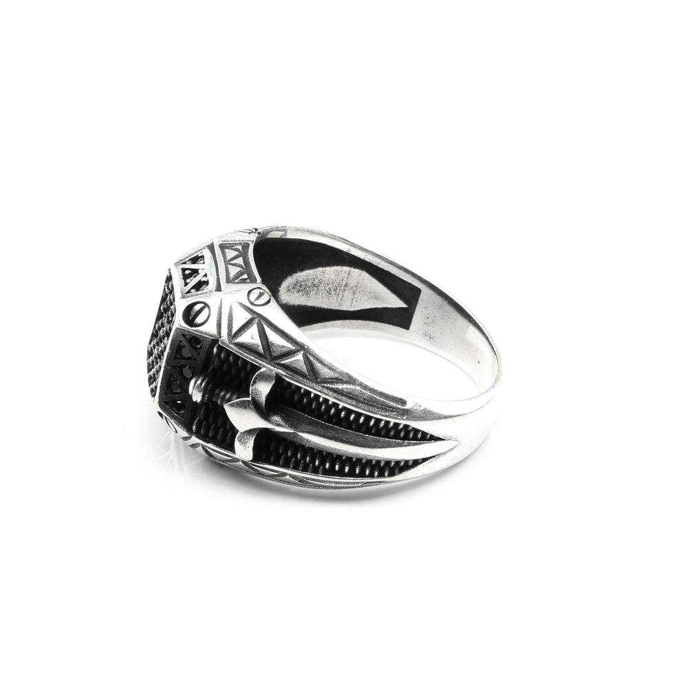 Turkish Style 925 Sterling Silver Oxidized Black CZ Men's ring