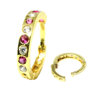 Cute Indian Nose Ring Pink White CZ Ethnic Gold Plated Clicker Hinged Nose Ring