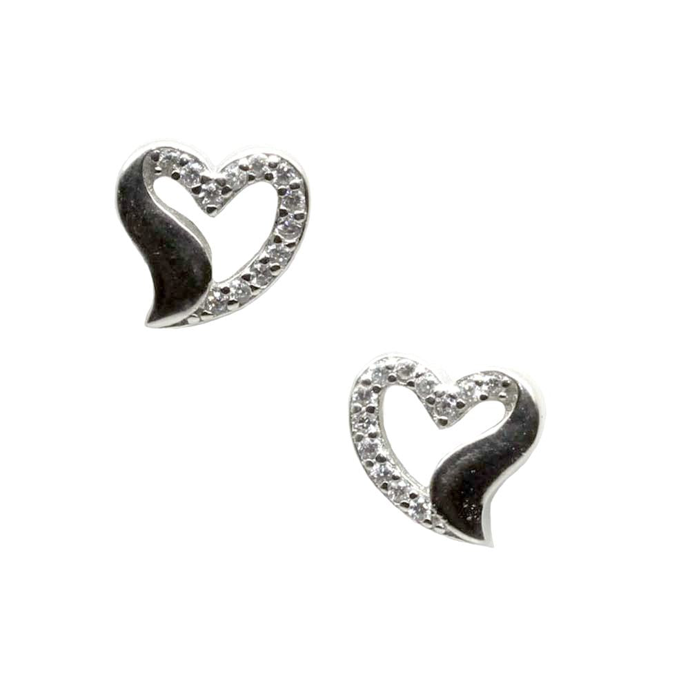 Buy Silver Pave Heart Short Drop Earring 