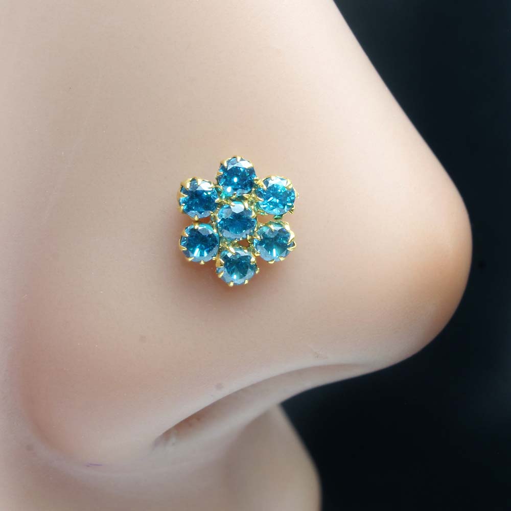 JSAJ Stone Nose Pin Wire Nose Pin in Pure 92.5 Sterling Silver