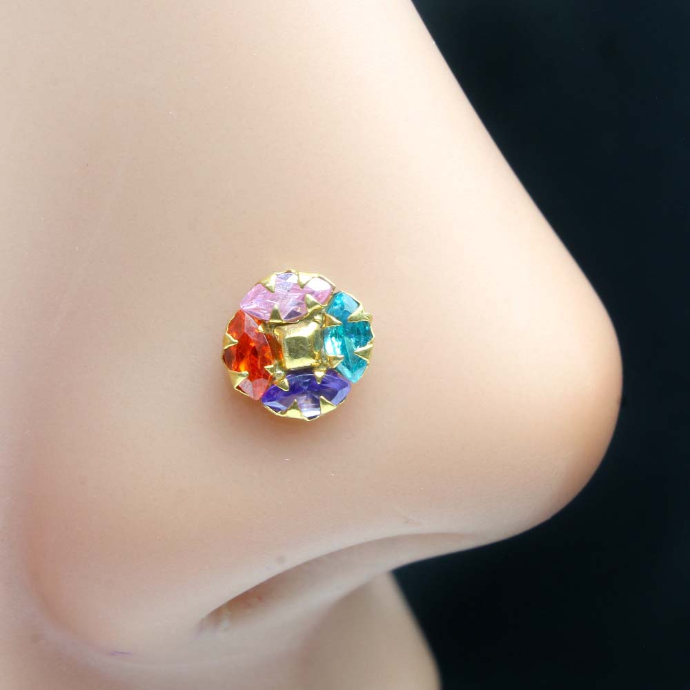  Real Gold Multi CZ Nose Stud Nose 