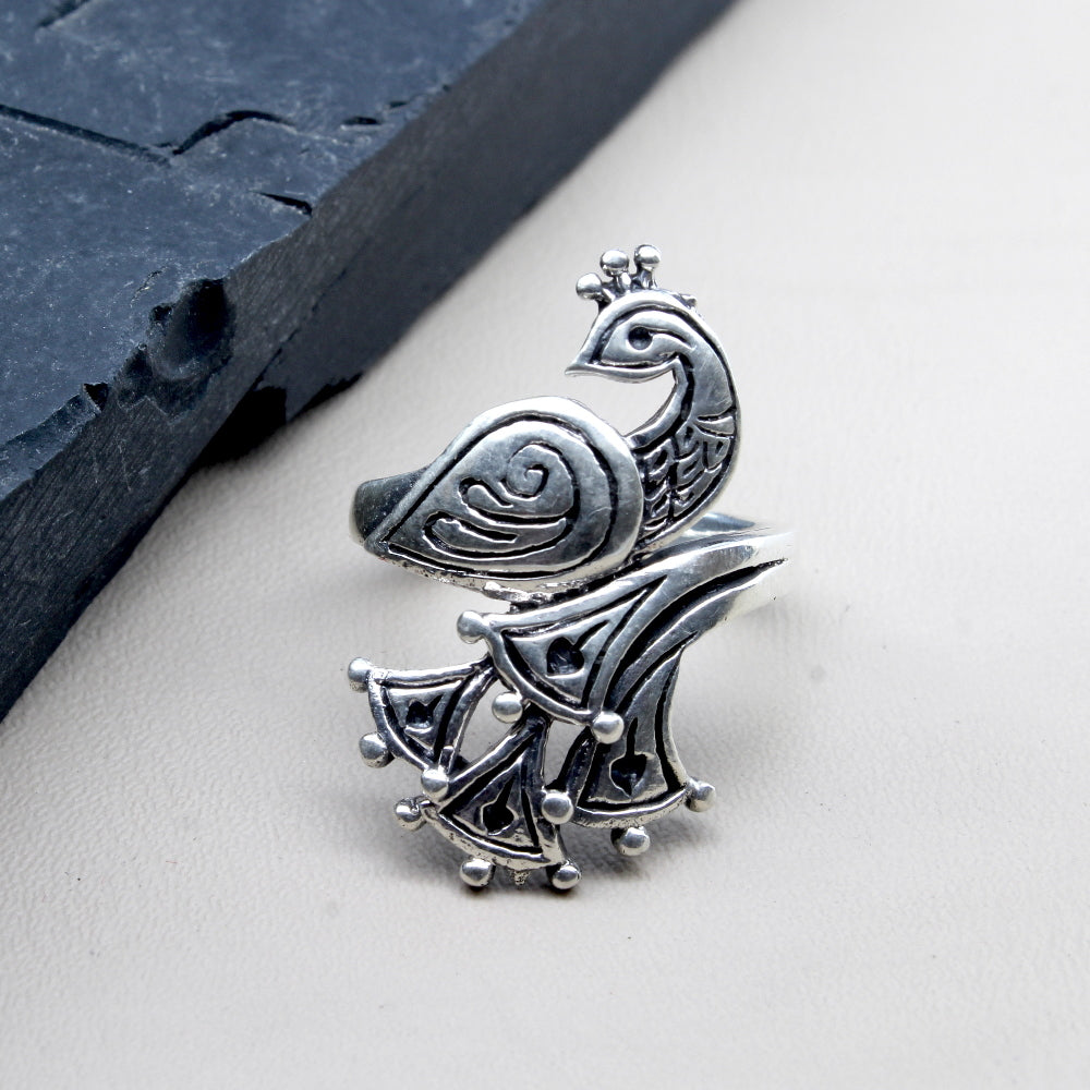 Peacock Style Oxidized Solid 925 Silver Women Ring