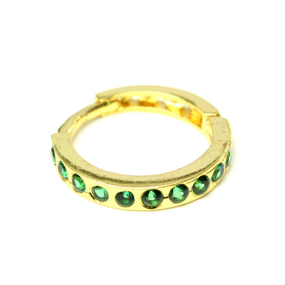 Indian Nose Ring Green CZ Asian Gold Plated Clicker Hinged Nose Ring