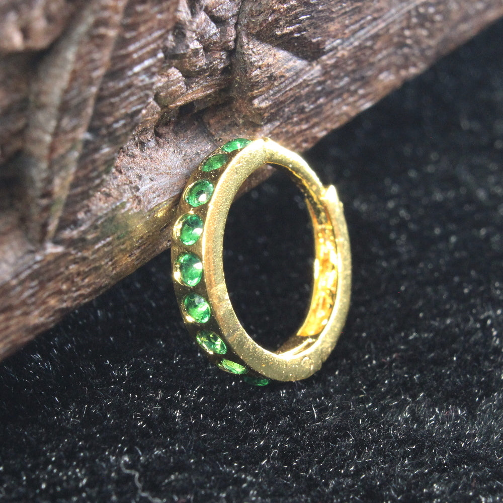 Indian Nose Ring Green CZ Asian Gold Plated Clicker Hinged Nose Ring