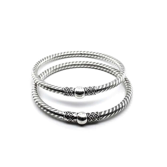 Openable Real Silver Oxidized Bangle Hollow Bracelet Pair - 6.3 CM