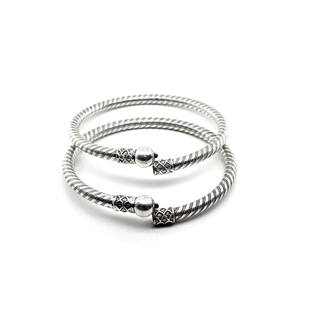 Openable Real Silver Oxidized Bangle Hollow Bracelet Pair - 6.3 CM