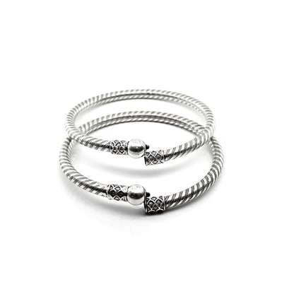 Openable Real Silver Oxidized Bangle Hollow Bracelet Pair - 6.3 CM