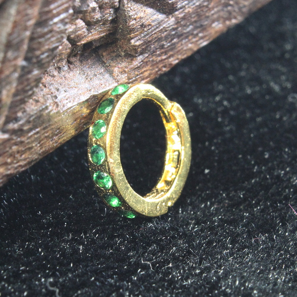 Indian Nose Ring Green CZ Asian Gold Plated Clicker Hinged Nose Ring