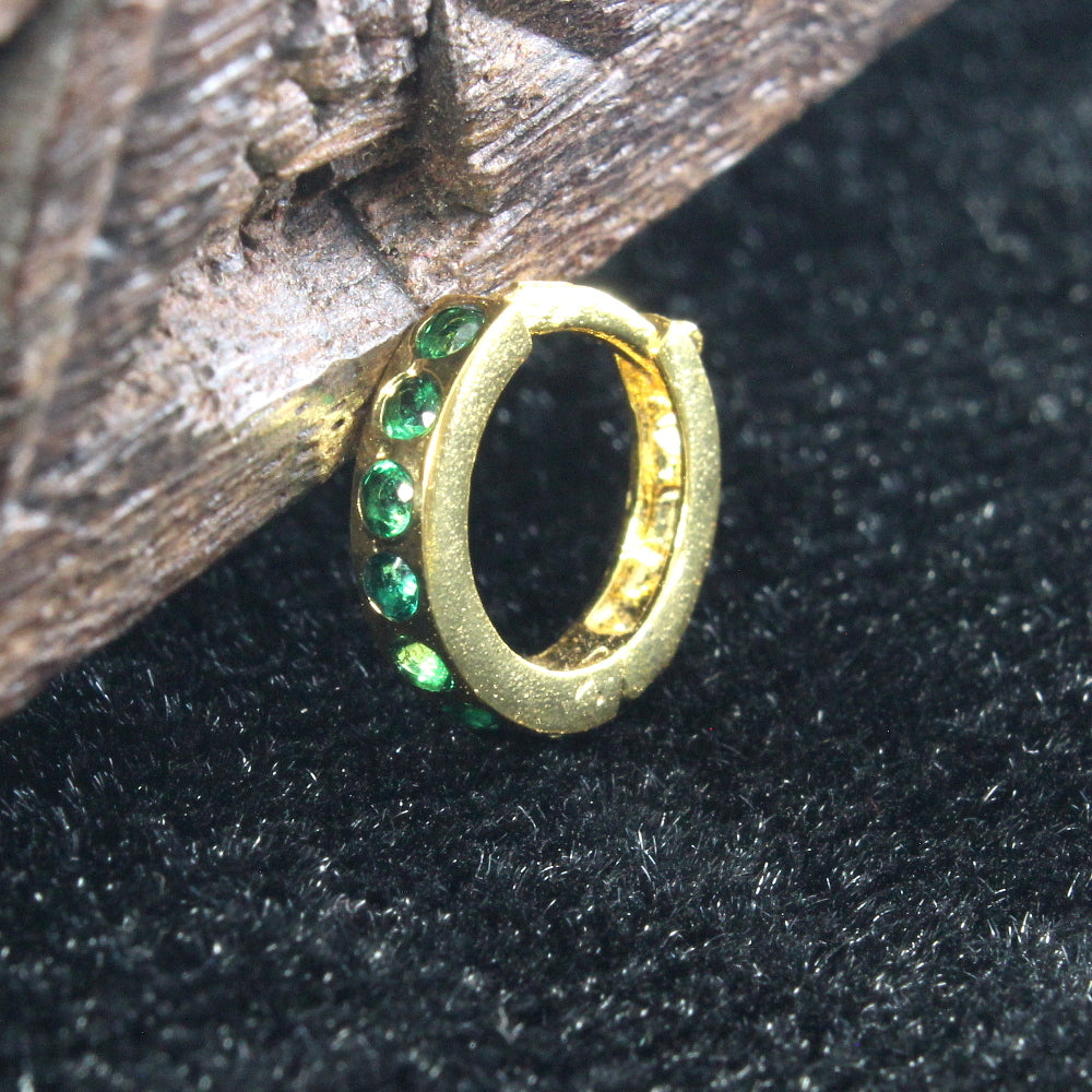 Indian Nose Ring Green CZ Asian Gold Plated Clicker Hinged Nose Ring