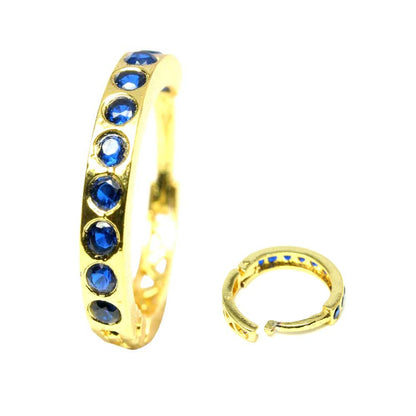 Beautiful Indian Nose Ring Blue CZ Asian Gold Plated Clicker Hinged Nose Ring