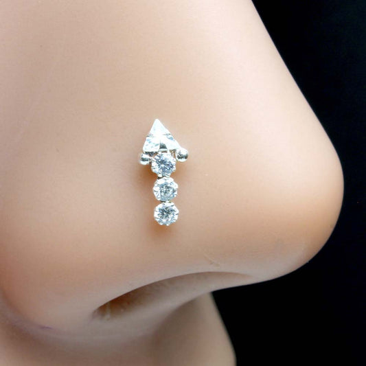 Real Silver Nose Ring with White Shiny Stones for women