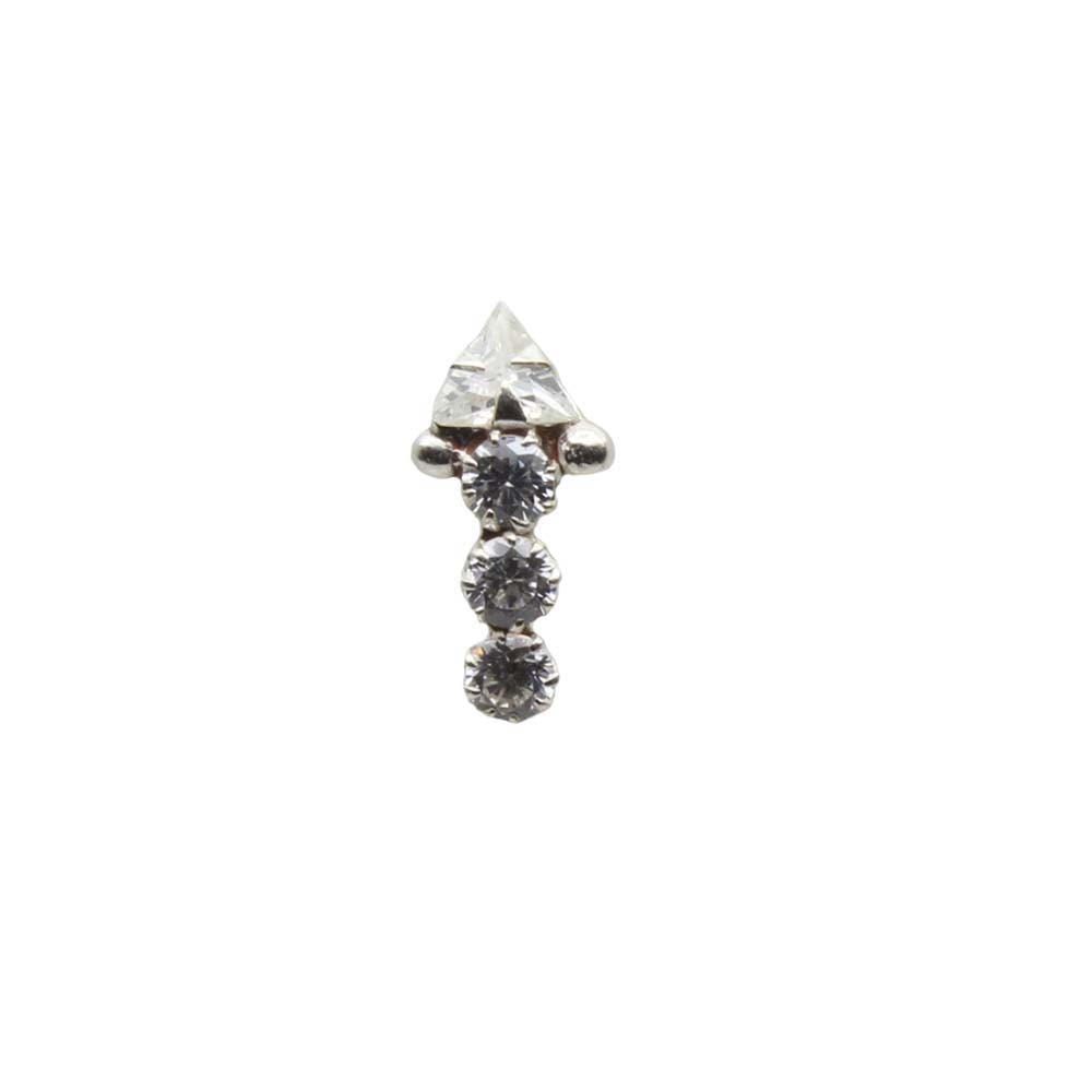 Vertical Real Silver Nath with White CZ