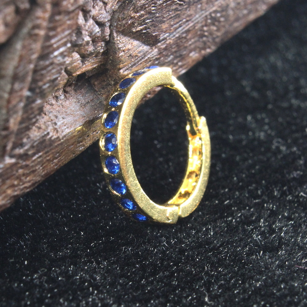 Beautiful Indian Nose Ring Blue CZ Asian Gold Plated Clicker Hinged Nose Ring