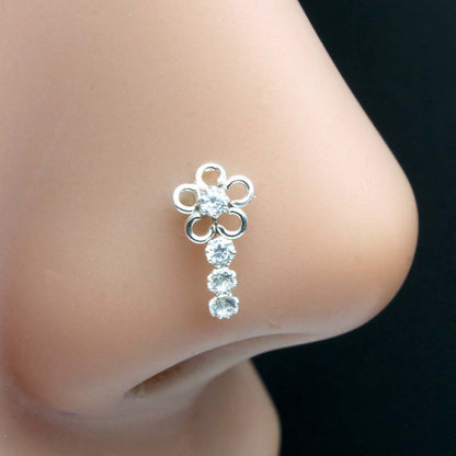  Real Silver Nose Ring with White Shiny Stones for women