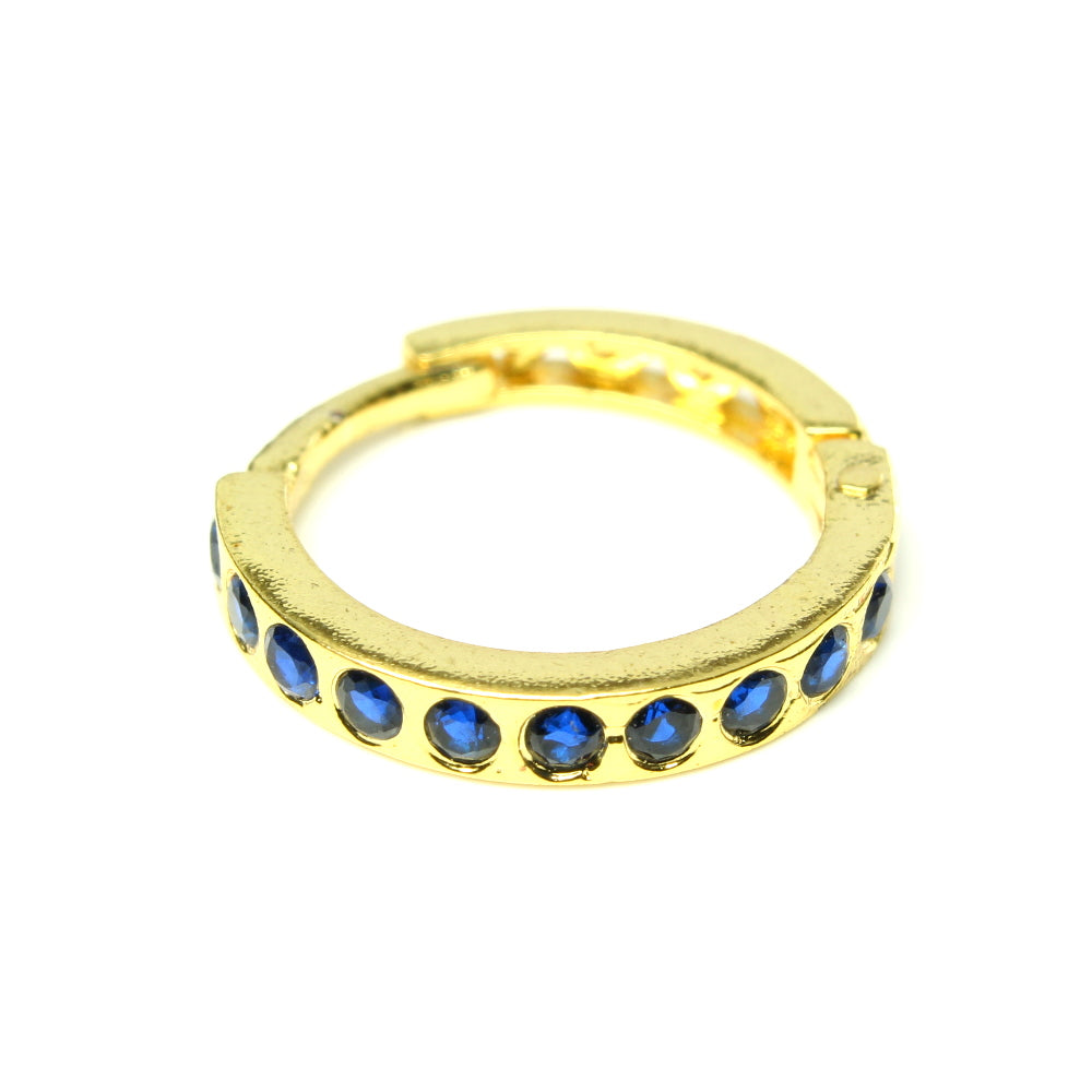 Beautiful Indian Nose Ring Blue CZ Asian Gold Plated Clicker Hinged Nose Ring