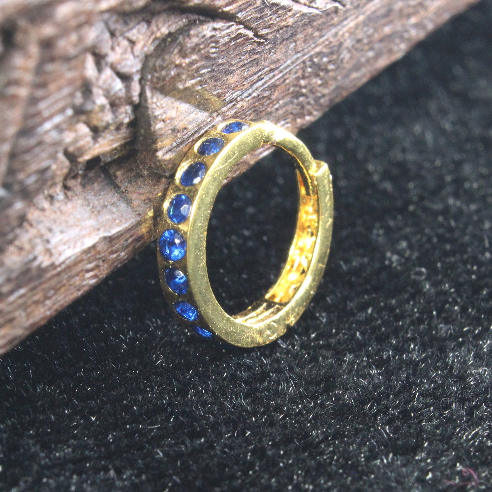 Beautiful Indian Nose Ring Blue CZ Asian Gold Plated Clicker Hinged Nose Ring