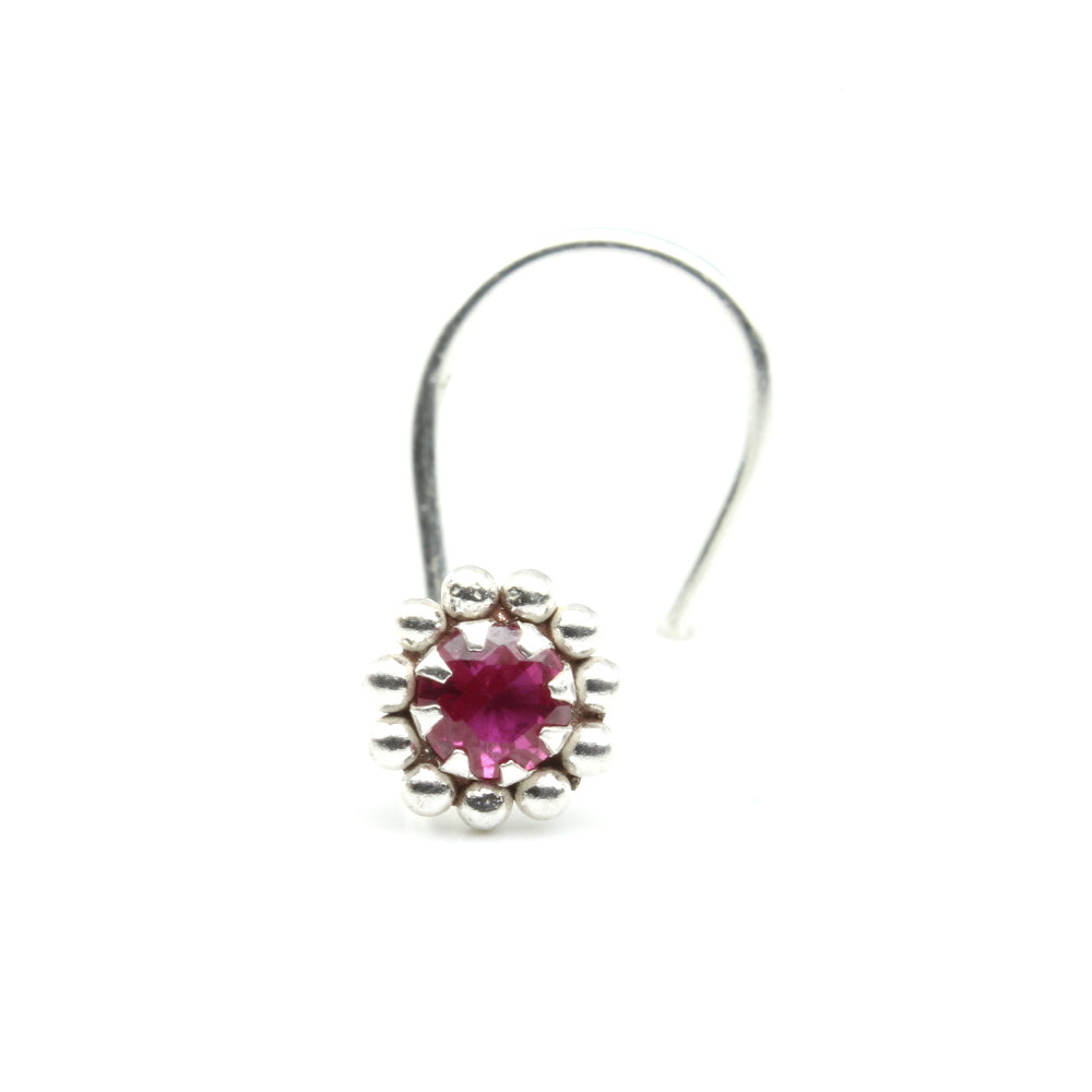 Cute 925 Silver Nose Stud Pink White CZ Nath