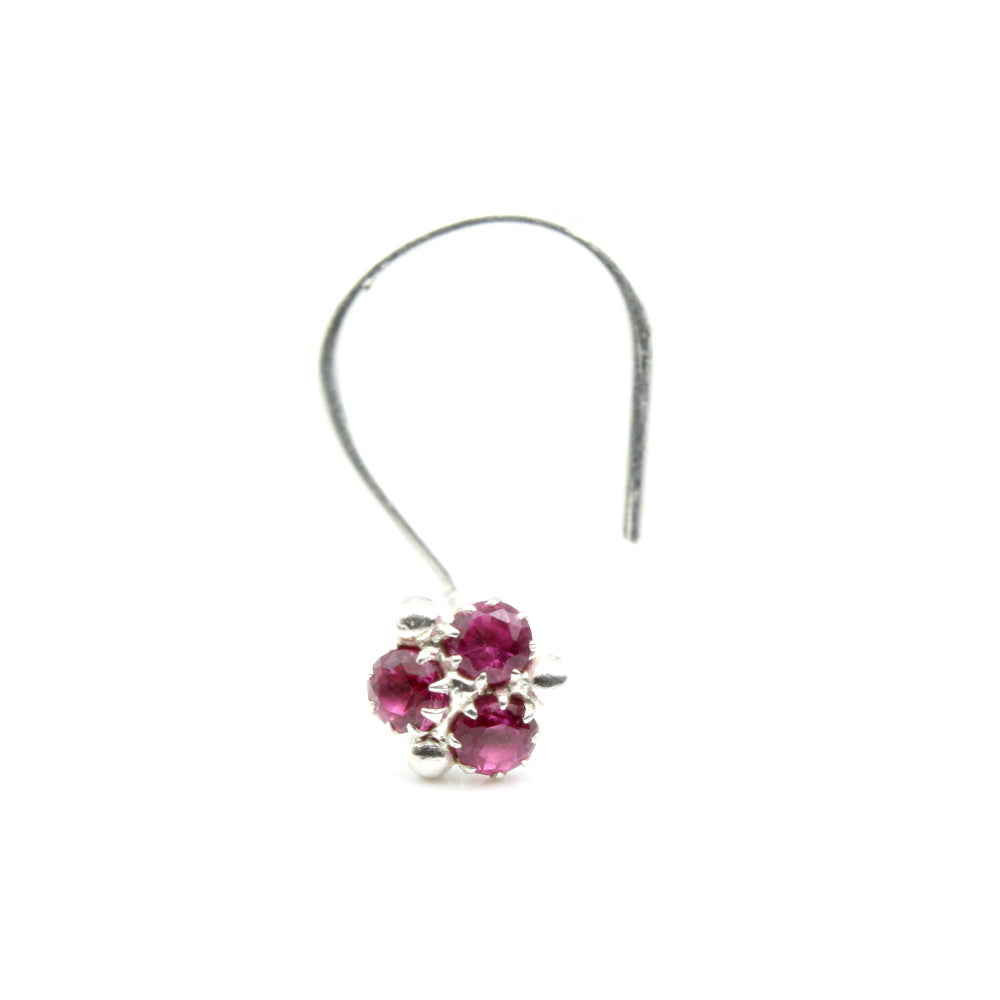 Real Silver Nose Ring with pink Shiny Stones for women