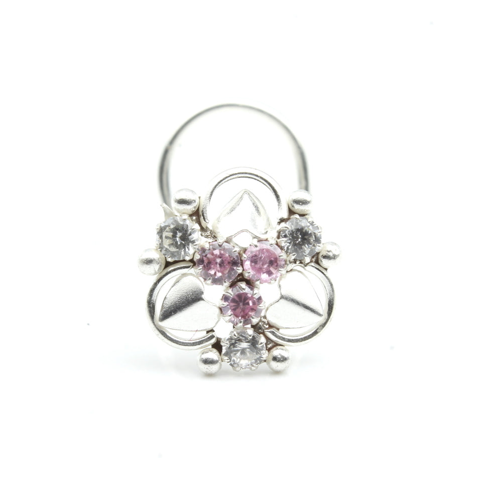 Latest Design Nose pin for women with white and pink stones