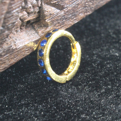 Beautiful Indian Nose Ring Blue CZ Asian Gold Plated Clicker Hinged Nose Ring